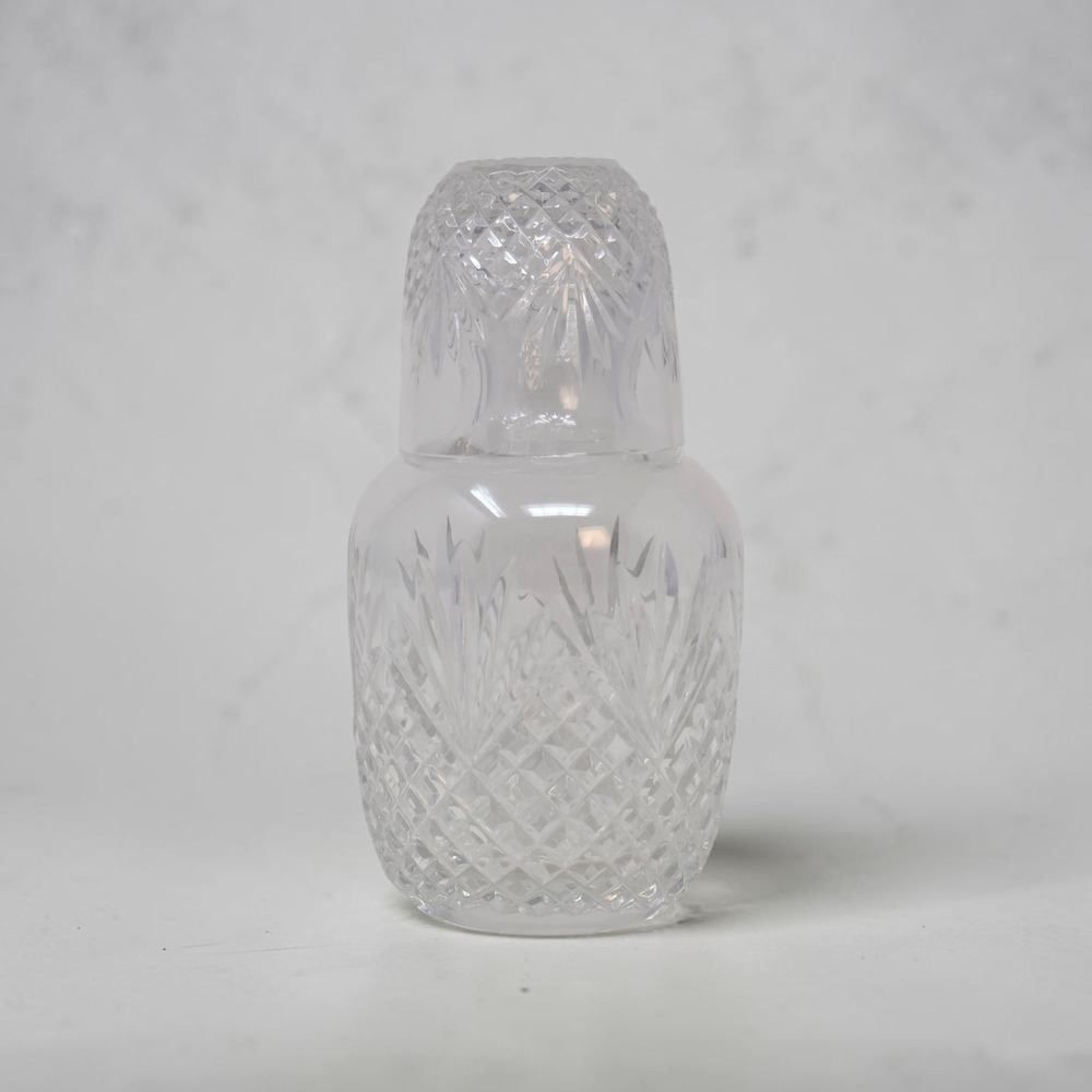 Cut Crystal Bedside Water Carafe & Tumbler Tumble-Up Night Set Retro 7" Clear